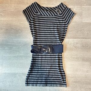 Suzy gray and blue striped mini dress with belt